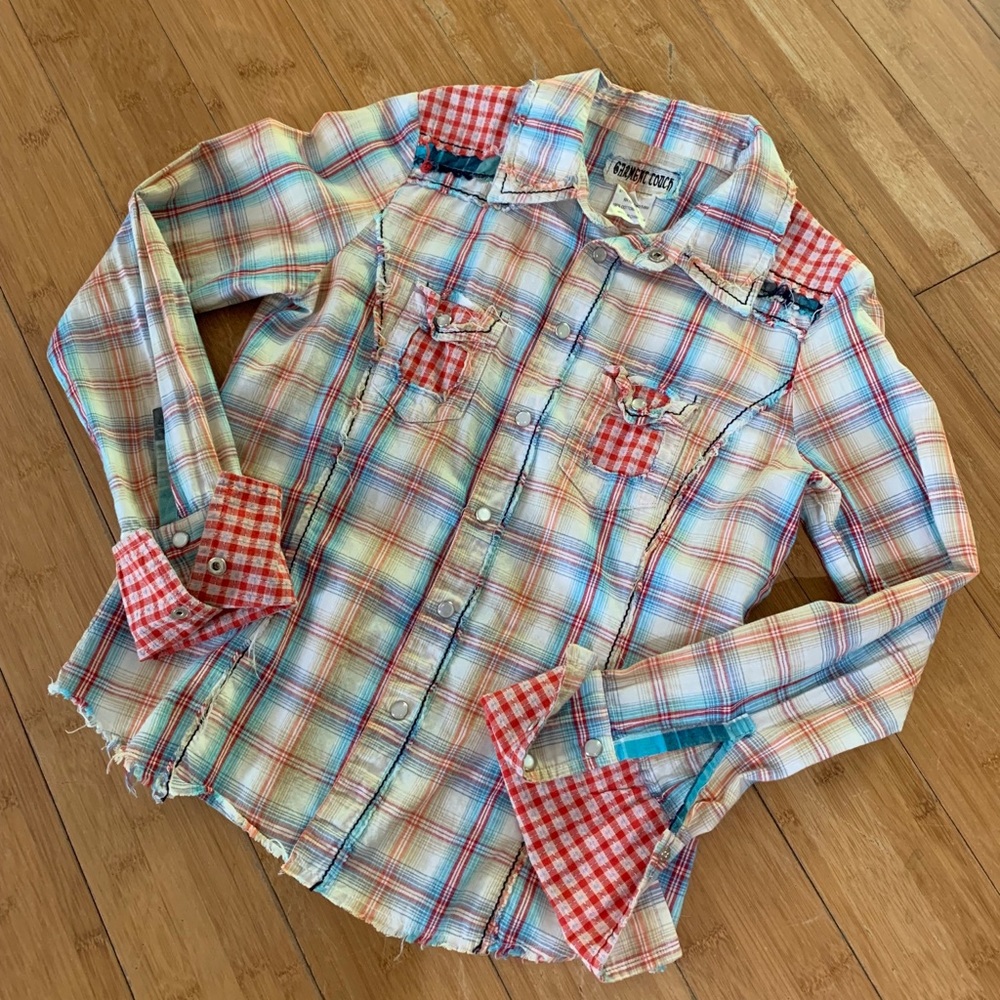 Plaid button down shirt with accents